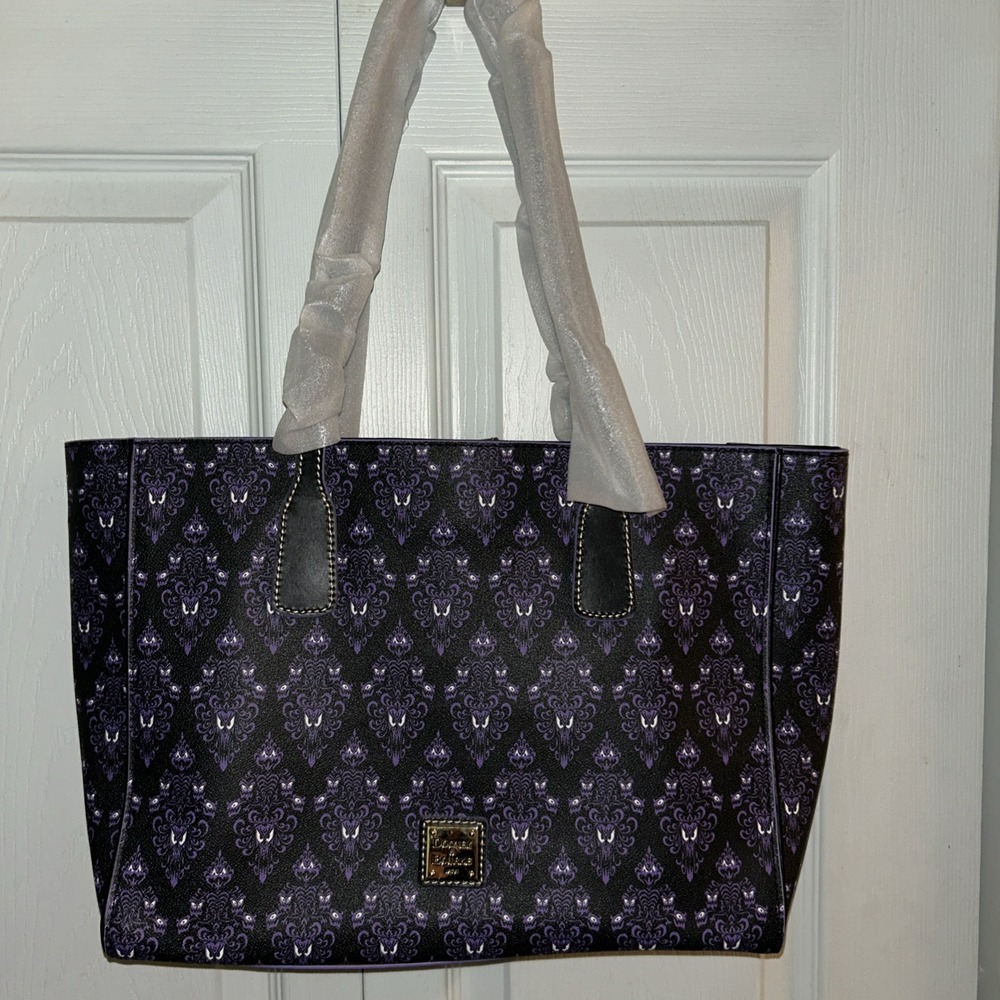Disney Dooney & Bourke Haunted Mansion Wallpaper Tote Purple Gothic Spooky